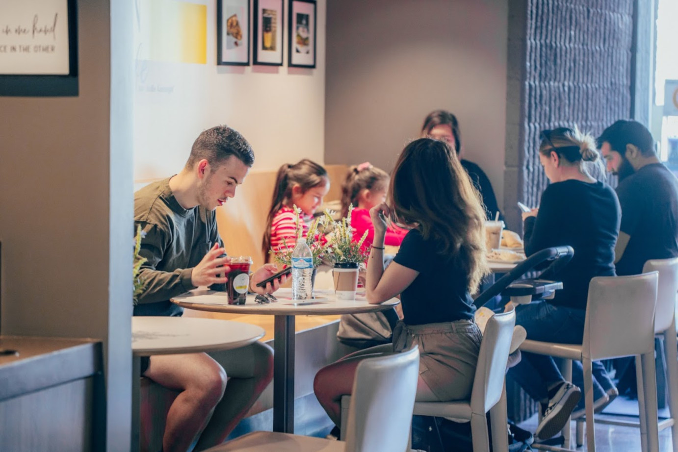 Interior, people eating and enjoying